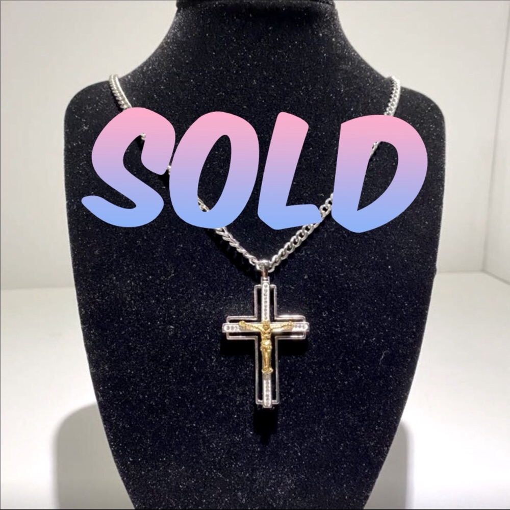 Mens Stainless Steel Cross Chain Jesus Necklace - Picture 1 of 10
